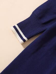 Váy len cho bé gái Tương phản ren Khối Màu Sẵn sàng - Màu xanh hải quân - Xem 5