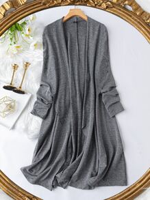 SHEIN LUNE Plus Waterfall Collar Open Front Coat - Grey - View 1