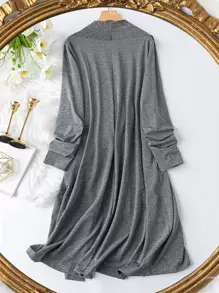 SHEIN LUNE Plus Waterfall Collar Open Front Coat - Grey - View 2