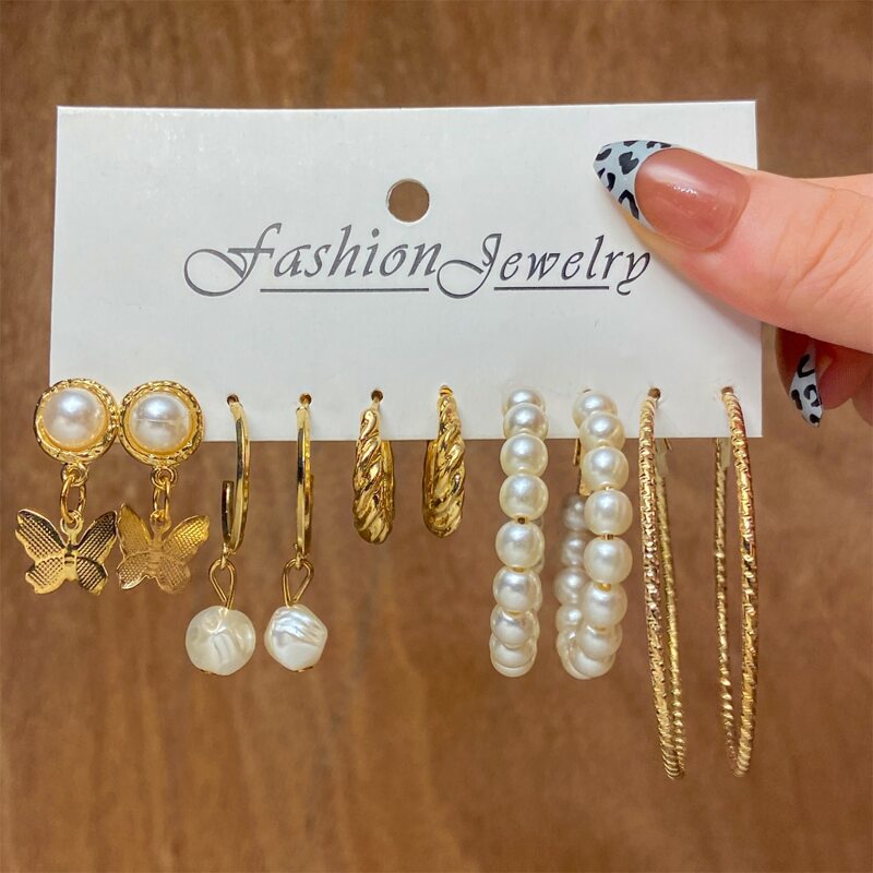 

5pairs Faux Pearl Decor Earrings, Gold