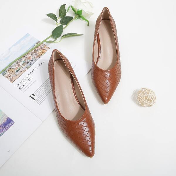 

Point Toe Textured Court Pumps, Brown