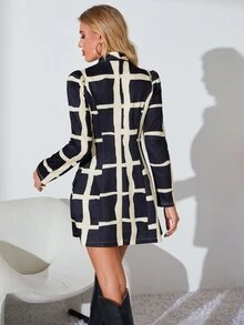 SHEIN Essnce 格紋印花青果領不附腰帶西裝外套 - 彩色 - 查看 2