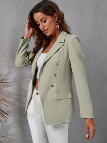 SHEIN Essnce Lapel Collar Double Breasted Flap Detail Blazer
