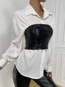 SHEIN Allurite 短款PU皮革抹胸上衣 - 黑色 - 查看 4