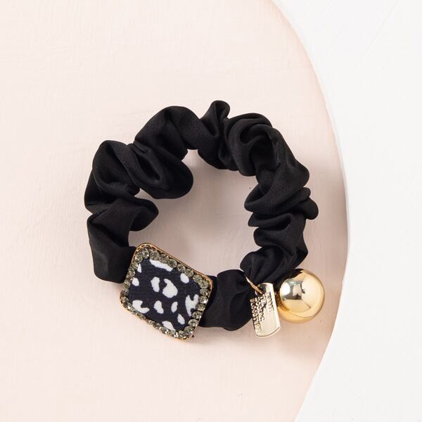 

Rhinestone Geometric Decor Scrunchie, Black and white