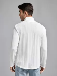 GENTILAND Men T-Shirts Turtle Neck Long Sleeve Basic Tee Casual Spring Knit Top - White - View 2