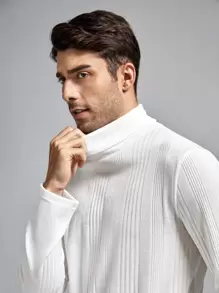 GENTILAND Men T-Shirts Turtle Neck Long Sleeve Basic Tee Casual Spring Knit Top - White - View 3