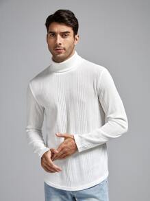 GENTILAND Men T-Shirts Turtle Neck Long Sleeve Basic Tee Casual Spring Knit Top - White - View 5