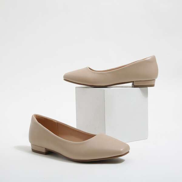 

Minimalist Square Toe Ballet Flats, Apricot
