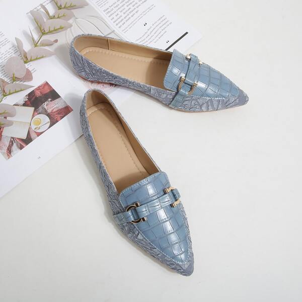 

Crocodile Embossed Horsebit Decor Loafers, Dusty blue