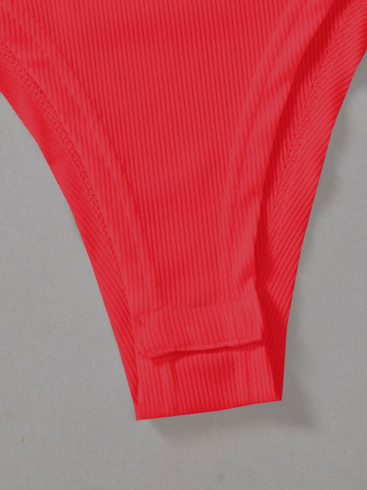 SHEIN Unity Summer Solid Ribbed Sleeveless Bodysuit For New Year Clothes - Red - View 4