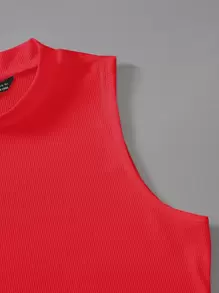 SHEIN Unity 夏季纯色罗纹无袖紧身衣 新年服装 - 紅色 - 查看 5