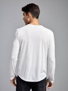 GENTILAND Hombres Camiseta con diseño de parche con botón - Blanco - Ver 2