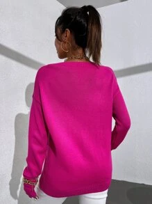 SHEIN LUNE V Neck Drop Shoulder Jumper - Red Violet - View 2