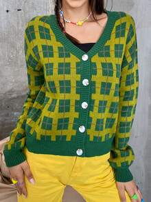 Plaid Drop Shoulder Cardigan - Multicolor - View 3