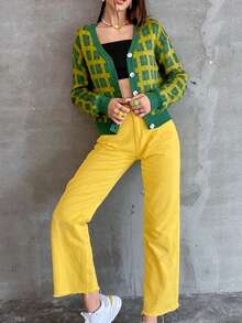 Plaid Drop Shoulder Cardigan - Multicolor - View 4