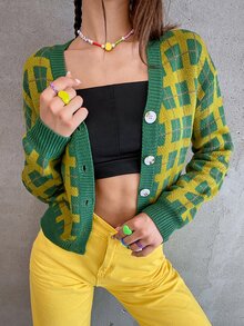 Plaid Drop Shoulder Cardigan - Multicolor - View 5