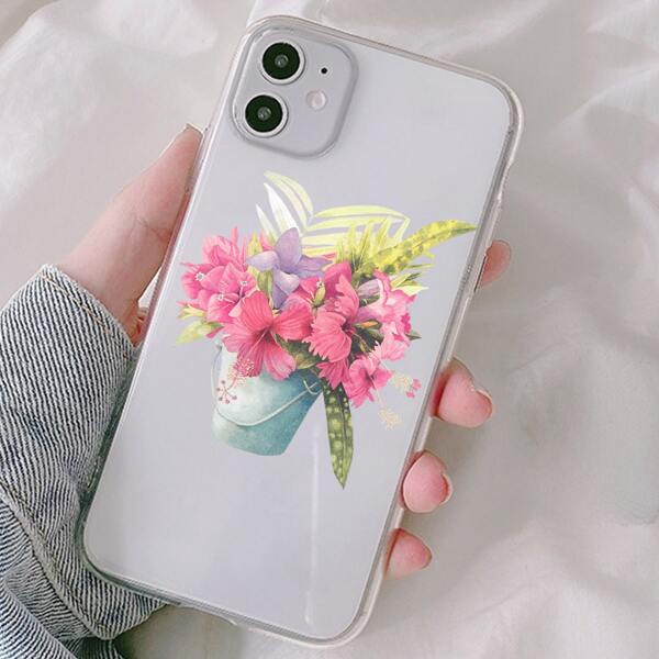 

Flower Painted Clear Phone Case, Multicolor