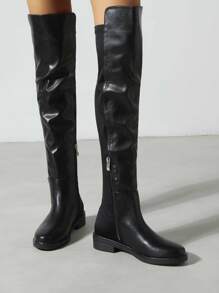 Giày bốt Nữ Thời trang màu trơn Dây kéo bên - màu đen - Xem 3