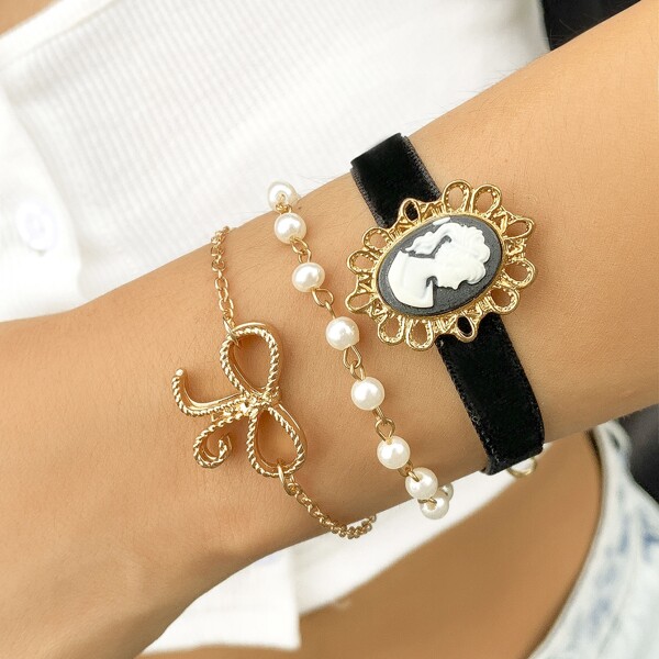 

3pcs Bow Decor Bracelet, Multicolor