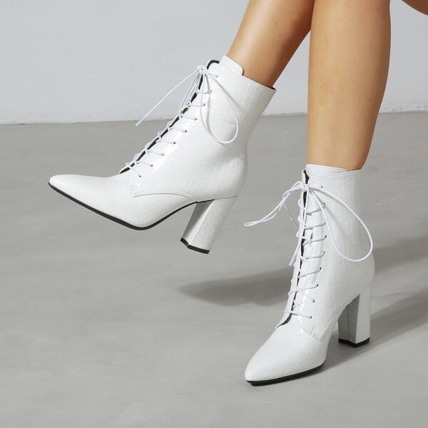 

Crocodile Embossed Chunky Combat Boots, White