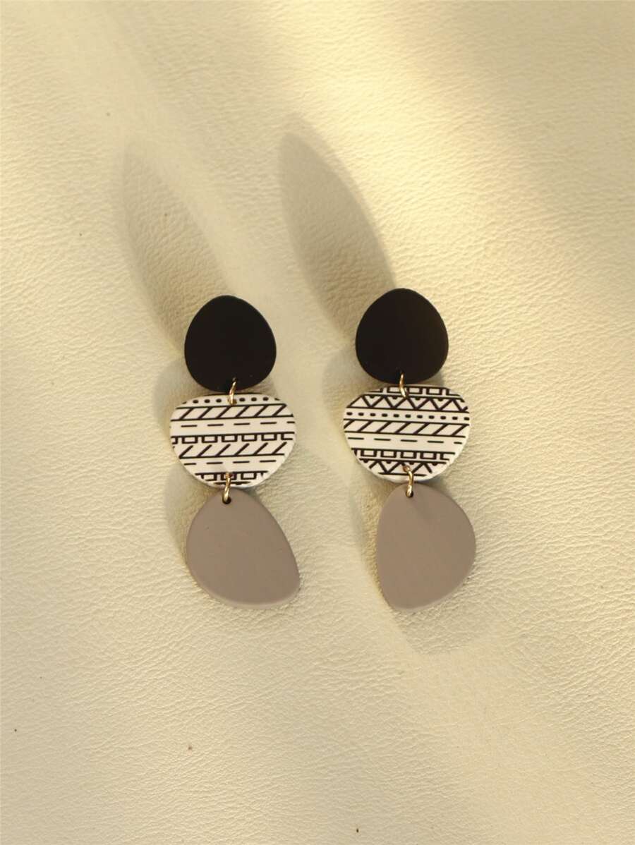 Geometric Drop Earrings - Multicolor - View 1