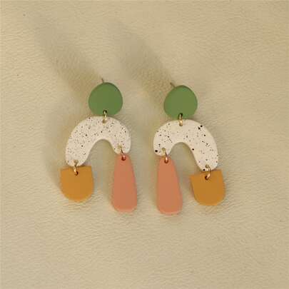 Color Block Geometric Drop Earrings