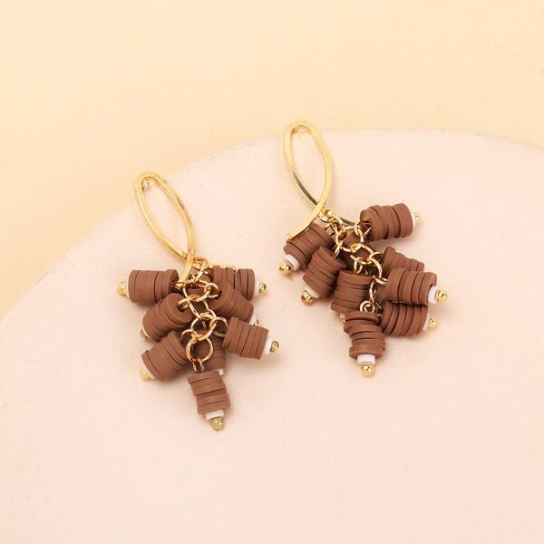 

Polymer Clay Slice Drop Earrings, Brown