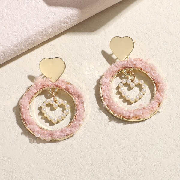 

Faux Pearl Heart & Ring Drop Earrings, Pink