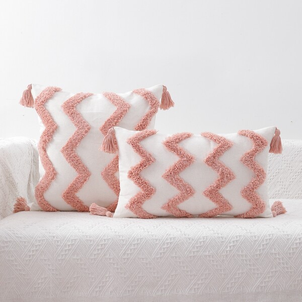 

1pc Chevron Tufted Tassel Decor Cushion Cover Without Filler, Multicolor