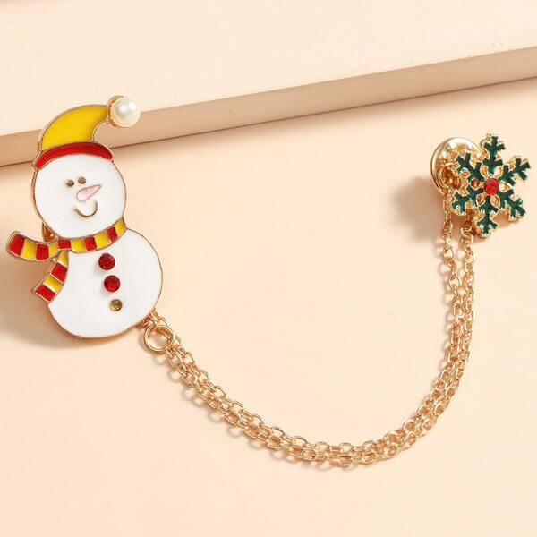 

Christmas Snowman & Snowflake Decor Brooch With Chain, Multicolor