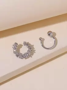 2入組簡約風耳夾 - 銀色 - 查看 1