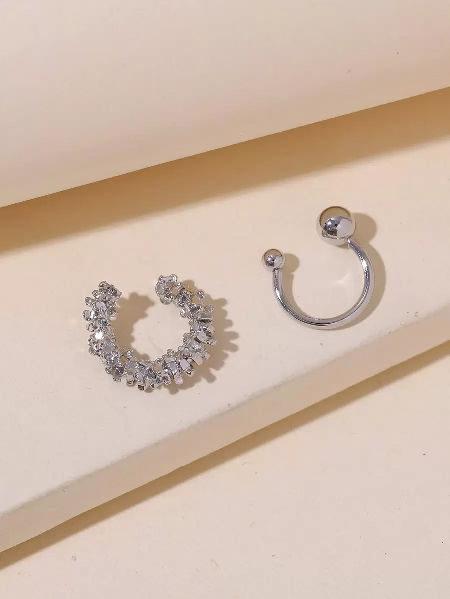 2入組簡約風耳夾 - 銀色 - 查看 1