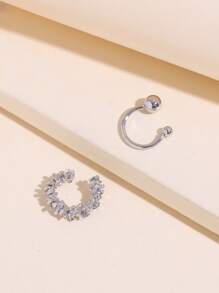 2入組簡約風耳夾 - 銀色 - 查看 2