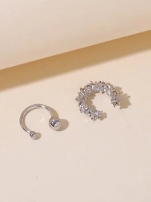 2入組簡約風耳夾 - 銀色 - 查看 5