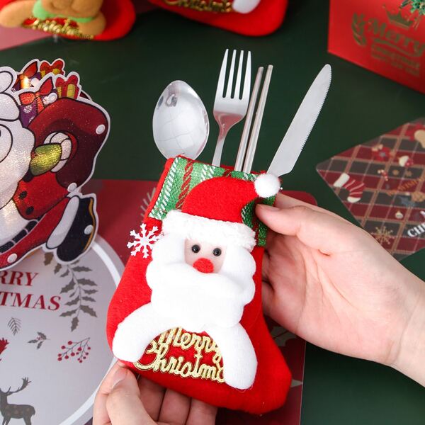 

1set Random Cutlery & Christmas Pattern Cover, Multicolor