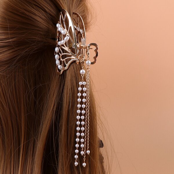 

Faux Pearl Decor Hair Claw, Gold