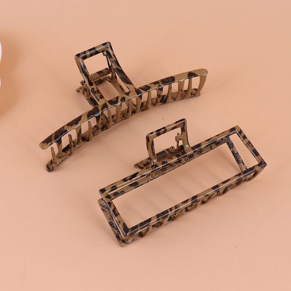 

2pcs Leopard Pattern Large Hair Claw, Multicolor