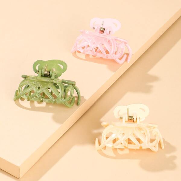 

3pcs Solid Hair Claw, Multicolor