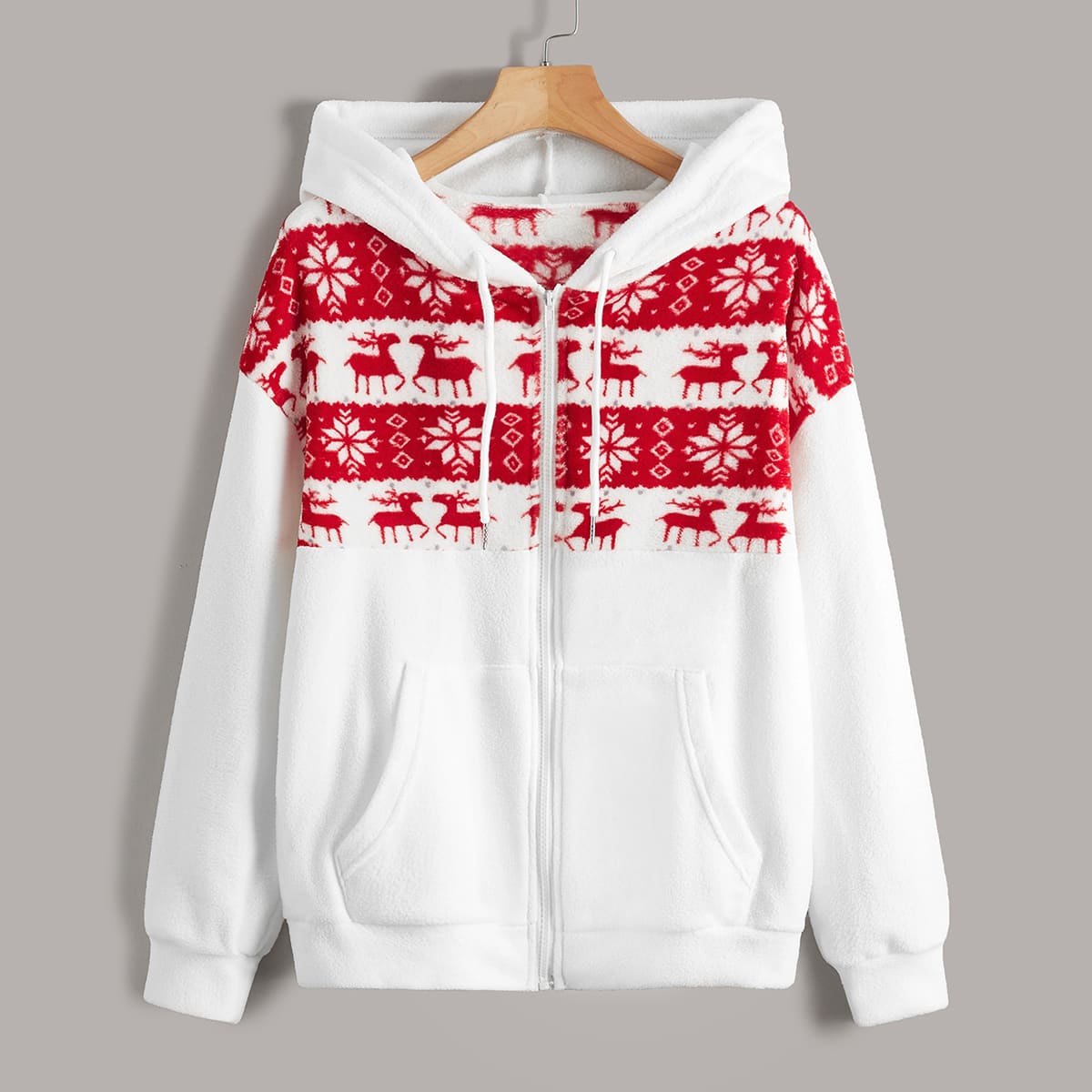 

Christmas Graphic Zip Up Pocket Hoodie, White