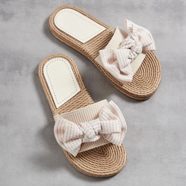 

Bow Decor Espadrille Slides, Beige