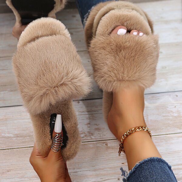 

Minimalist Fluffy Bedroom Slippers, Khaki