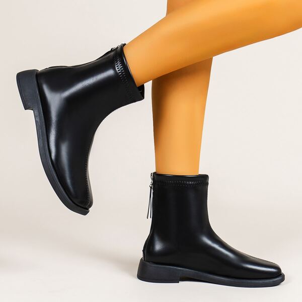 

Back Zip Design Classic Boots, Black
