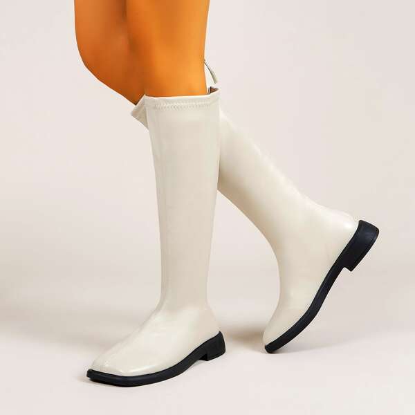 

Minimalist Block Heeled Boots, Beige