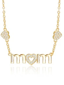 1入組方晶鋯石字母裝飾項鍊銅首飾類 - 金黃色 - 查看 1