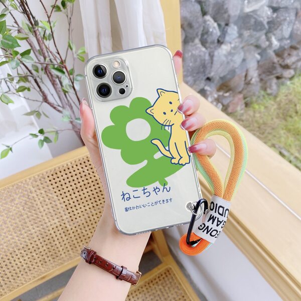 

Flower & Cat Phone Case With Lanyard, Multicolor