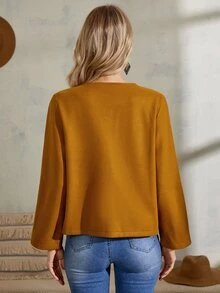 雙口袋前紐扣夾克 - 棕色 - 查看 2