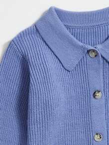 女孩素色帶針織上衣開襟衫 - 霧霾藍 - 查看 4