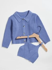 女孩素色帶針織上衣開襟衫 - 霧霾藍 - 查看 5