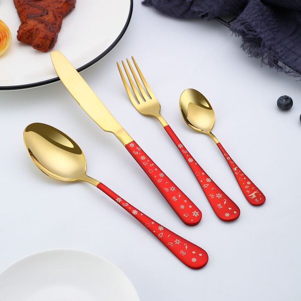 

4pcs Christmas Pattern Cutlery Set, Multicolor